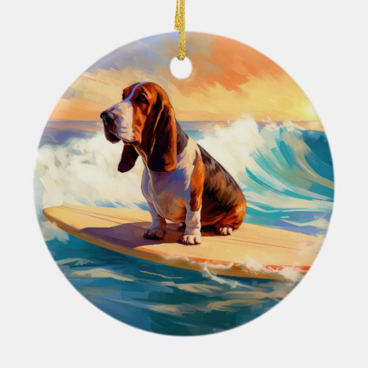 Basset Hound Strand Surfen Schilderij Keramisch Ornament (Achterkant)