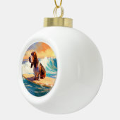 Basset Hound Strand Surfen Schilderij Keramische Bal Ornament (Rechts)