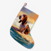 Basset Hound Strand Surfen Schilderij Kleine Kerstsok (Voorkant (Hangend))