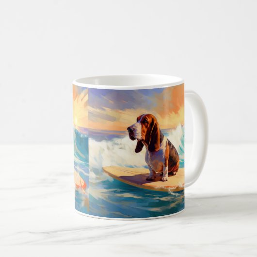 Basset Hound Strand Surfen Schilderij Koffiemok (Voorkant rechts)