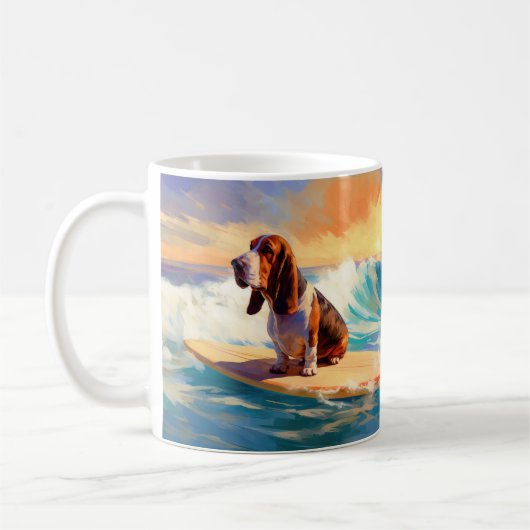 Basset Hound Strand Surfen Schilderij Koffiemok (Links)