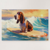 Basset Hound Strand Surfen Schilderij Legpuzzel (Horizontaal)