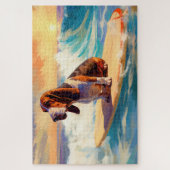 Basset Hound Strand Surfen Schilderij Legpuzzel (Verticaal)