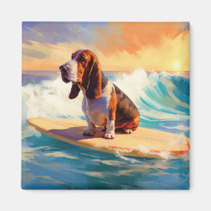 Basset Hound Strand Surfen Schilderij Magneet