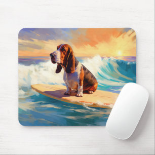 Basset Hound Strand Surfen Schilderij Muismat
