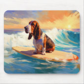Basset Hound Strand Surfen Schilderij Muismat (Voorkant)