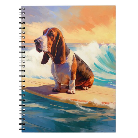 Basset Hound Strand Surfen Schilderij Notitieboek (Voorkant)