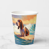 Basset Hound Strand Surfen Schilderij Papieren Bekers (Voorkant)