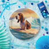 Basset Hound Strand Surfen Schilderij Papieren Bordje (Feest)