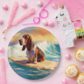 Basset Hound Strand Surfen Schilderij Papieren Bordje (Feest)