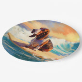 Basset Hound Strand Surfen Schilderij Papieren Bordje (Gekanteld)