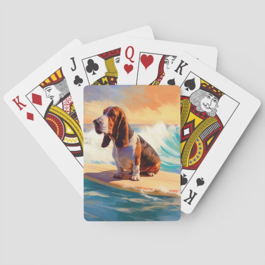 Basset Hound Strand Surfen Schilderij Pokerkaarten (Achterkant)
