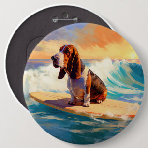 Basset Hound Strand Surfen Schilderij Ronde Button 6,0 Cm