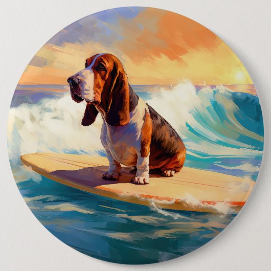 Basset Hound Strand Surfen Schilderij Ronde Button 6,0 Cm (Voorkant)