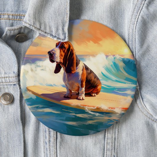 Basset Hound Strand Surfen Schilderij Ronde Button 6,0 Cm (In situ)