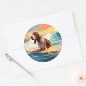 Basset Hound Strand Surfen Schilderij Ronde Sticker (Envelop)