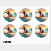 Basset Hound Strand Surfen Schilderij Ronde Sticker (Vel)