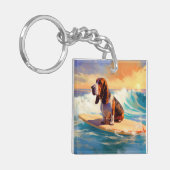 Basset Hound Strand Surfen Schilderij Sleutelhanger (Voorkant Links)