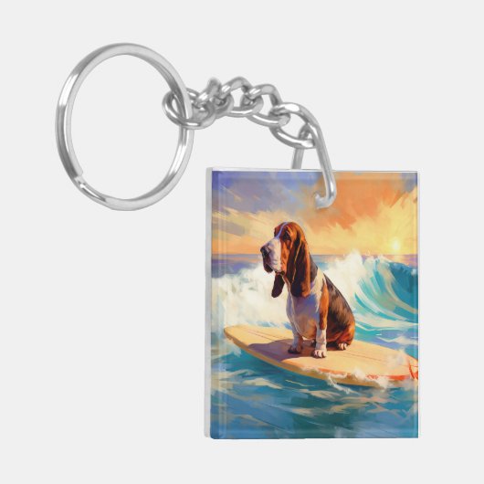 Basset Hound Strand Surfen Schilderij Sleutelhanger (Voorkant Links)