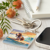 Basset Hound Strand Surfen Schilderij Sleutelhanger (Voorkant Rechts)