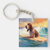 Basset Hound Strand Surfen Schilderij Sleutelhanger (Voorkant)