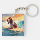 Basset Hound Strand Surfen Schilderij Sleutelhanger (Achterkant)