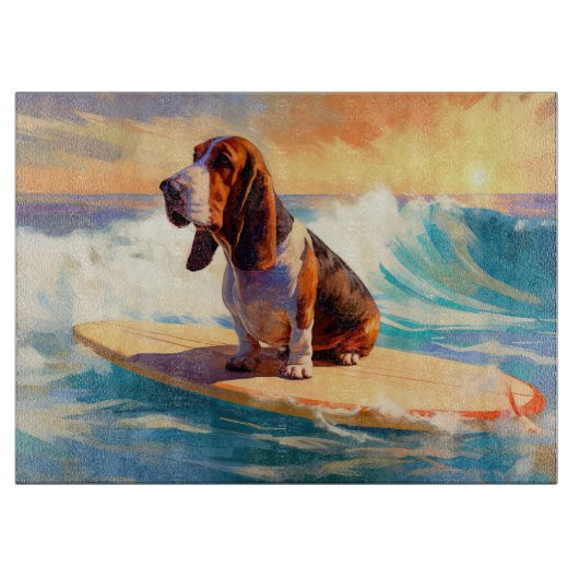 Basset Hound Strand Surfen Schilderij Snijplank (Voorkant)