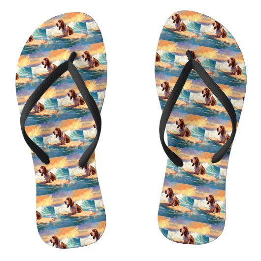 Basset Hound Strand Surfen Schilderij Teenslippers (Voetbed)