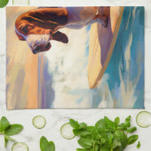 Basset Hound Strand Surfen Schilderij Theedoek (Gevouwen)