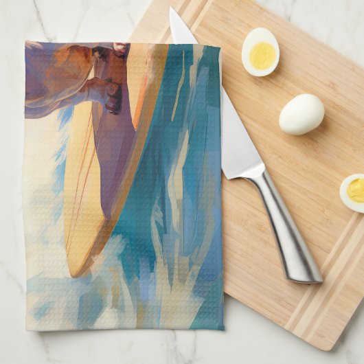 Basset Hound Strand Surfen Schilderij Theedoek (Quarter Fold)