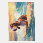 Basset Hound Strand Surfen Schilderij Theedoek (Verticaal)