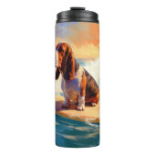 Basset Hound Strand Surfen Schilderij Thermosbeker (Voorkant)