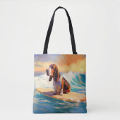 Basset Hound Strand Surfen Schilderij Tote Bag (Voorkant)