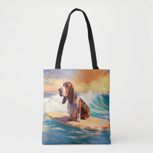 Basset Hound Strand Surfen Schilderij Tote Bag (Voorkant)
