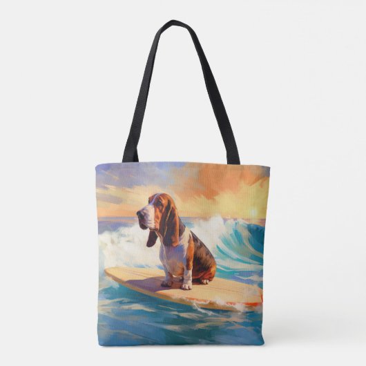 Basset Hound Strand Surfen Schilderij Tote Bag (Achterkant)