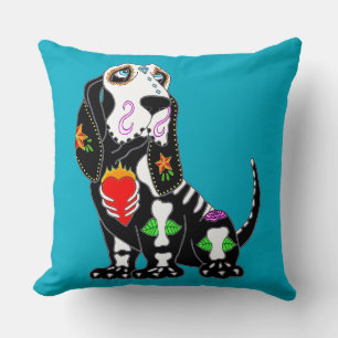 Basset Hound Sugar Skull Kussen