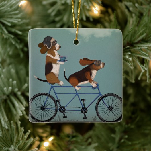 Basset Hound Tandem Keramisch Ornament (Boom)