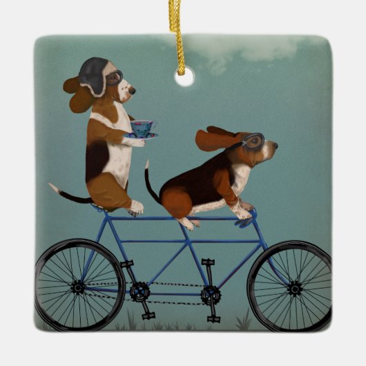 Basset Hound Tandem Keramisch Ornament (Voorkant)