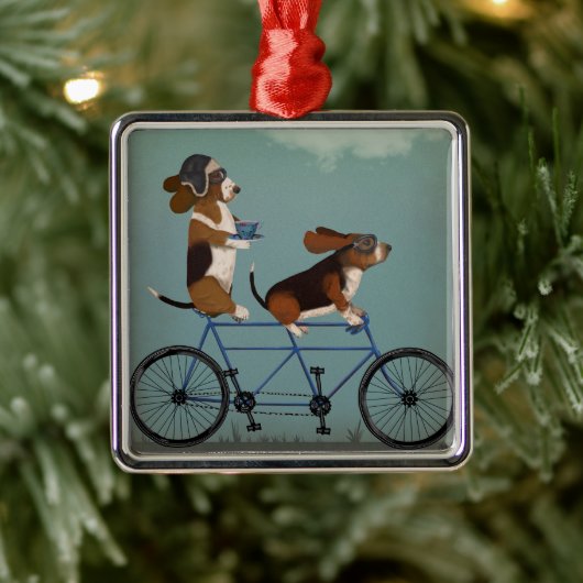 Basset Hound Tandem Metalen Ornament (Boom)