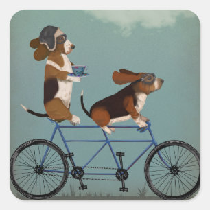 Basset Hound Tandem Vierkante Sticker
