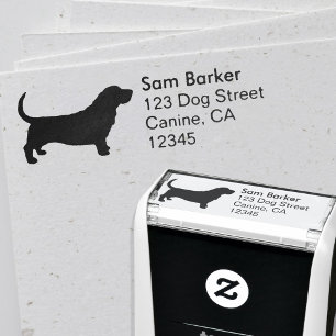 Basset Hound   Terugkeeradres Dog Silhouette Zelfinktende Stempel