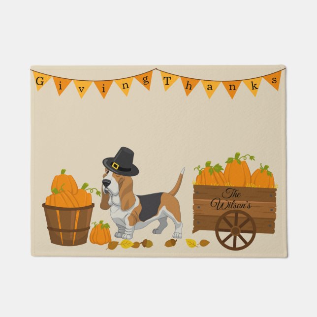 Basset Hound Thanksgiving Doormat Deurmat (Voorkant)