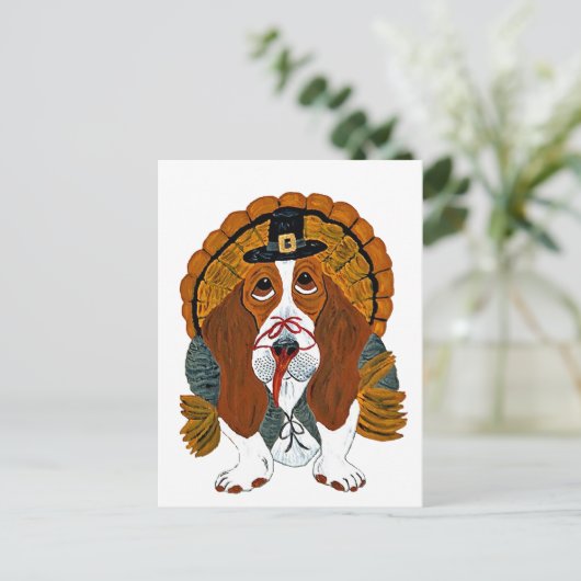 Basset Hound Thanksgiving Turkije Feestdagenkaart (Staand voorkant)