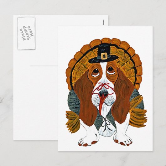 Basset Hound Thanksgiving Turkije Feestdagenkaart (Voorkant / Achterkant)