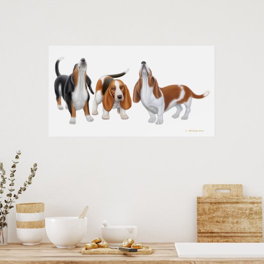 Basset Hound Trio Print (Keuken)