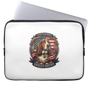 Basset Hound Trouw Eer Hond Amerikaans Vlag Schild Laptop Sleeve