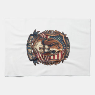 Basset Hound Trouw Eer Hond Amerikaans Vlag Schild Theedoek