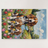 Basset Hound Tulpenweide Kunst Legpuzzel (Horizontaal)