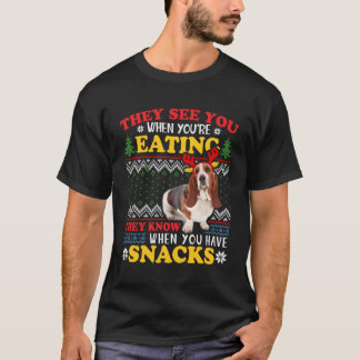 Basset Hound Ugly Kerstmis Ze zien dat je eet voor T-shirt