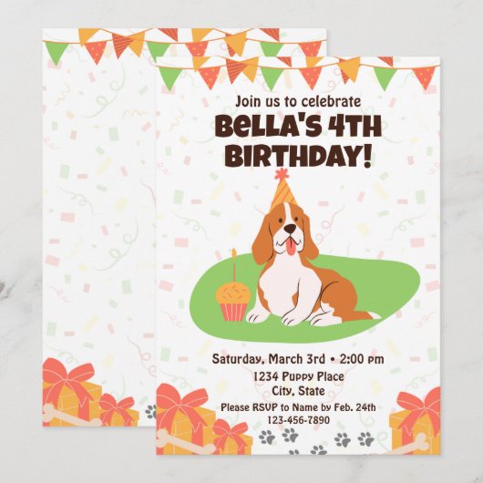 Basset Hound Uitnodiging voor verjaardag (Voorkant / Achterkant)